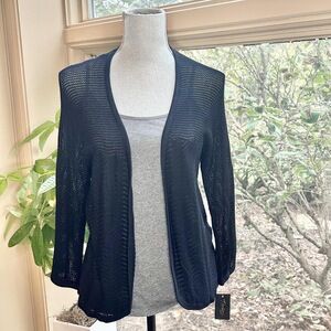 Thalia Sodi NWT large Black Pointelle mesh shrug 3/4 sleeves cardigan